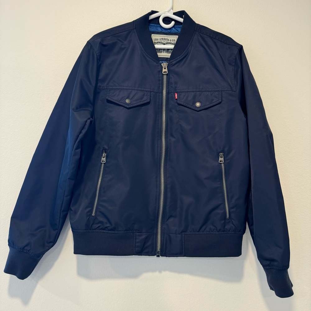 Levi's flight satin varsity bomber jacket M Blue